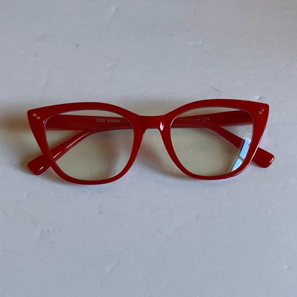 STEVE MADDEN BLUE LIGHT READING GLASSES NO MAGNIFICATION RED NWOT
